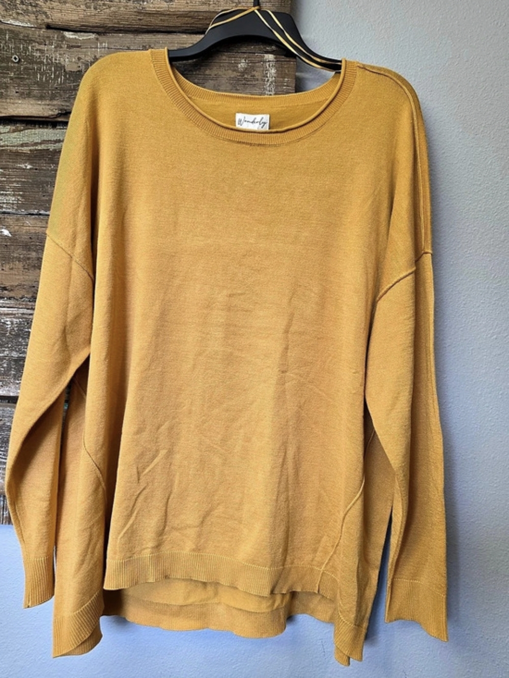 Wonderly Core Crew Yellow Crewneck Sweater Size PL - Picture 3 of 4